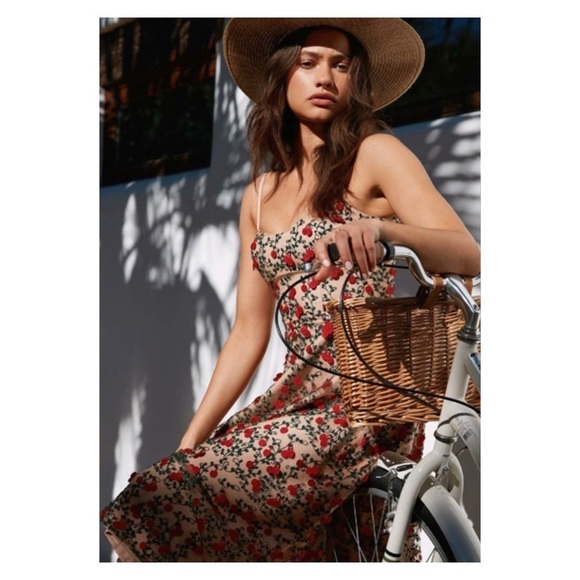 NWT DRESS THE POPULATION Janice Romantic Nude Floral Embroidered Midi Dress XS - Picture 5 of 16